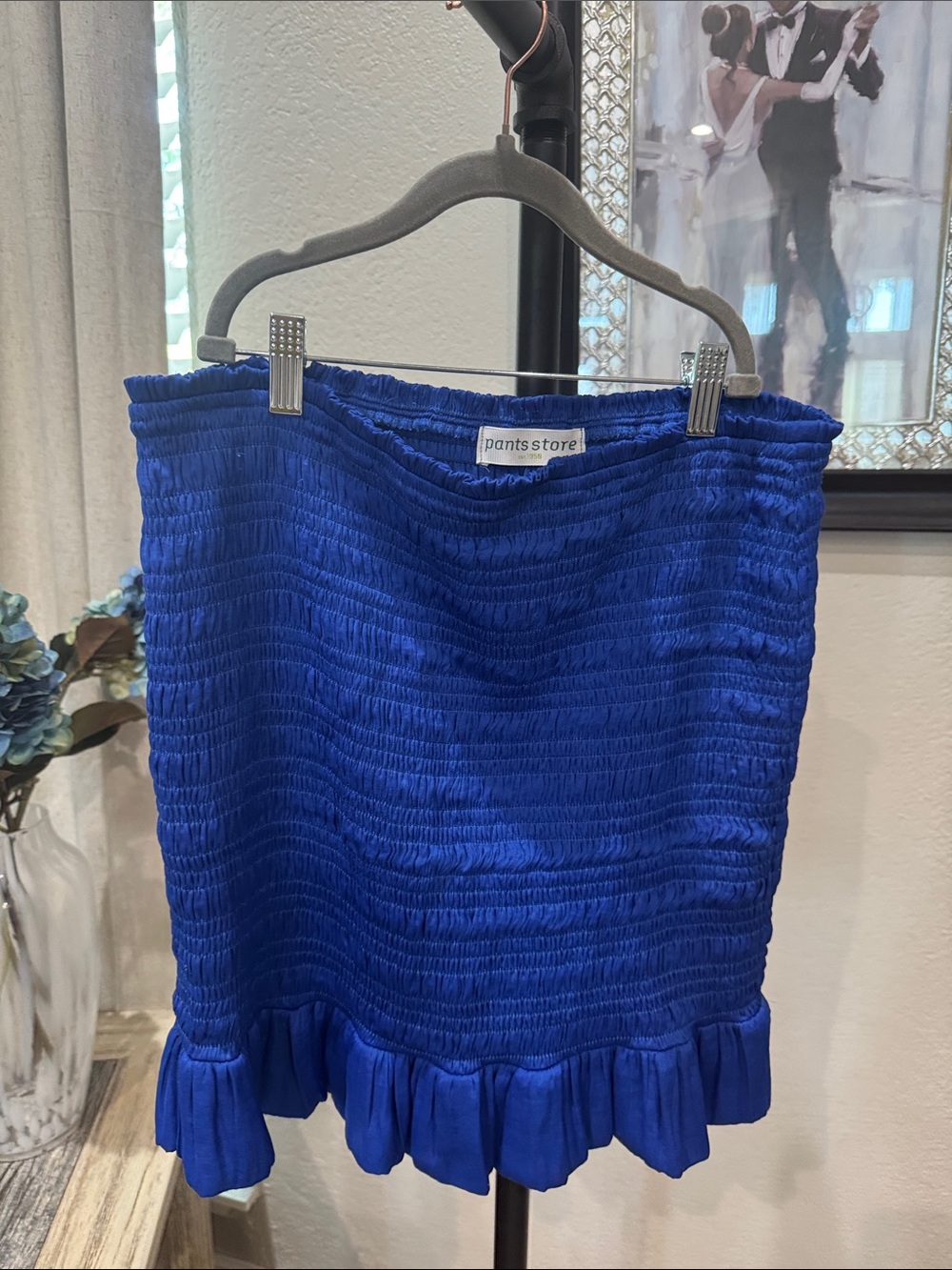 Pantstore Blue Smocked Ruffle Hem Skirt
